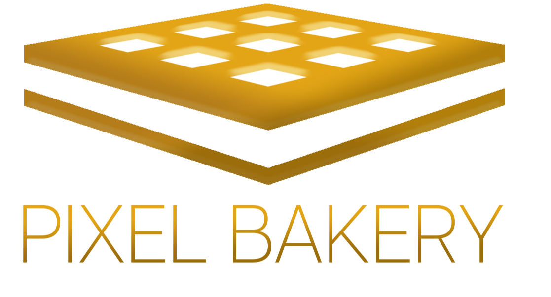 Pixel Bakery Logo. Yellow and brown baked good with text 'Pixel Bakery'.